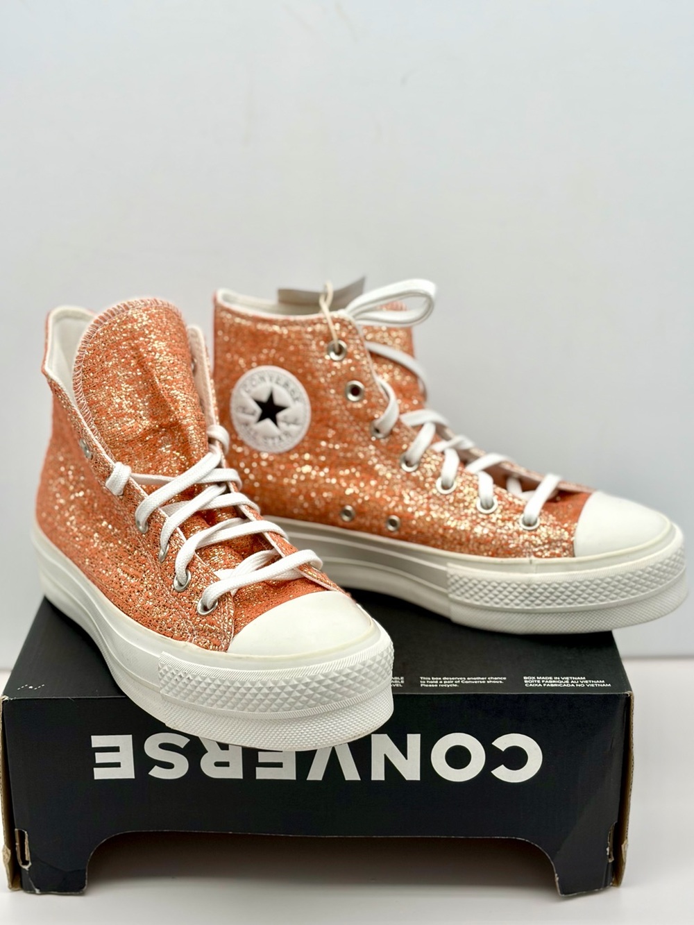 Converse High Top Platform Sneakers in Glitter Copper CTAS LIFT HI - Picture 2 of 10